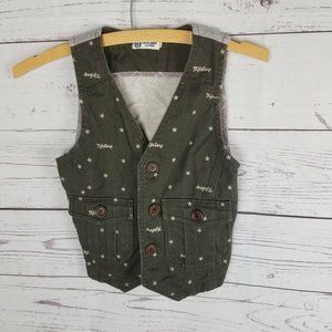 Knit Planner Boys Denim Vest Green Gray Star Flap